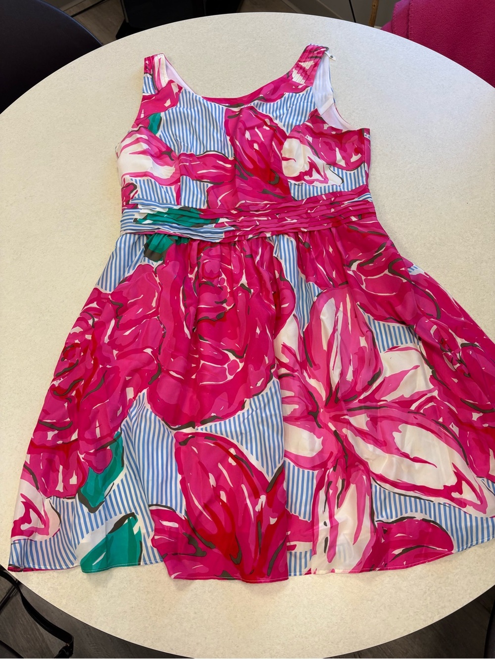 Vineyard Vines Bright Pink Floral Stripe Fit & Flare Dress